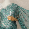 Fern Green 2 Tone Premium French Chantilly Saree Lace Fabric 5.5 Mtrs Length 110 Cms Width Floral Eyelash Net Designer Drape Material Made In France, Blouse Not Included-D28086 - Regal Fabrics