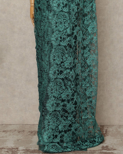 Fern Green 2 Tone Premium French Chantilly Saree Lace Fabric 5.5 Mtrs Length 110 Cms Width Floral Eyelash Net Designer Drape Material Made In France, Blouse Not Included-D28086 - Regal Fabrics