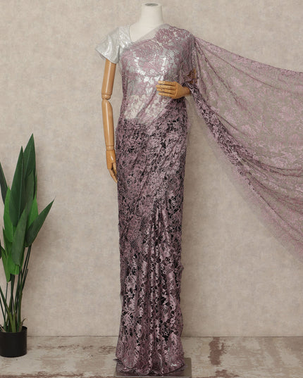 Dusty Pink French Chantilly Saree Lace Elegant Floral Net Design 5.5 Mtrs Length 110 Cms Width Premium Soft Sheer Fabric France Origin-D28932 Regal Fabrics