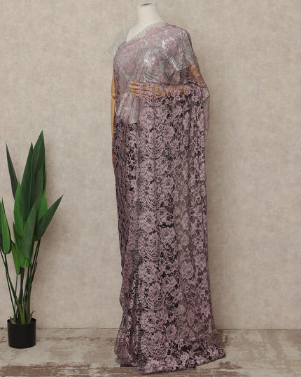 Dusty Pink French Chantilly Saree Lace Elegant Floral Net Design 5.5 Mtrs Length 110 Cms Width Premium Soft Sheer Fabric France Origin-D28932 Regal Fabrics
