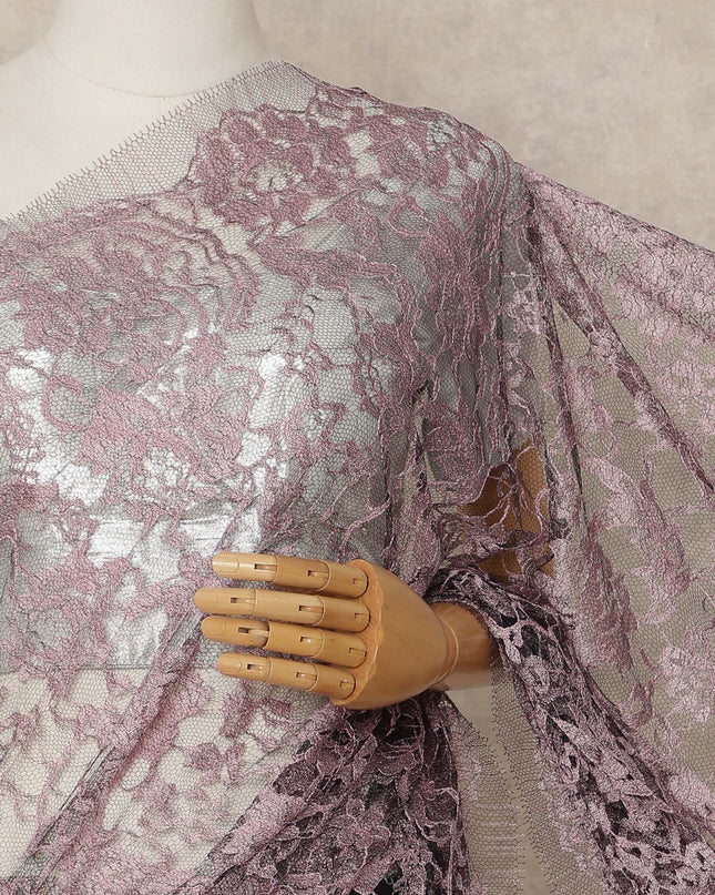Dusty Mauve 2 Tone Premium French Chantilly Saree Lace Fabric 5.5 Mtrs Length 110 Cms Width Floral Eyelash Net Designer Drape Material Made In France, Blouse Not Included-D28087