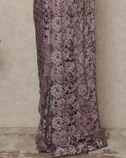 Dusty Pink French Chantilly Saree Lace Elegant Floral Net Design 5.5 Mtrs Length 110 Cms Width Premium Soft Sheer Fabric France Origin-D28932 Regal Fabrics
