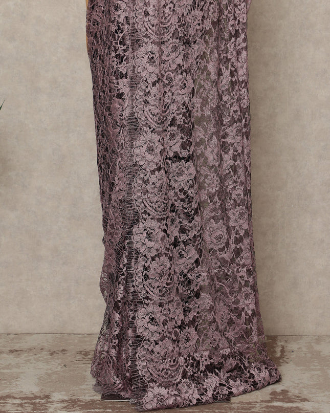 Dusty Mauve 2 Tone Premium French Chantilly Saree Lace Fabric 5.5 Mtrs Length 110 Cms Width Floral Eyelash Net Designer Drape Material Made In France, Blouse Not Included-D28087