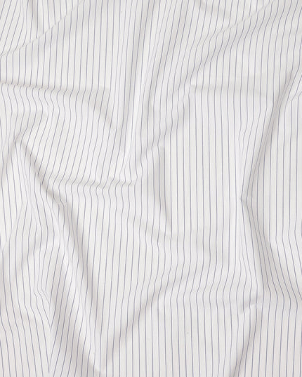 White Blue Pinstripe Pattern Premium Pure Italian 100% Cotton Shirting Fabric Soft Breathable Fine Woven Luxury Shirt Material Tailoring Fabric 150 Cms Width Italy Origin-D28496 - Regal Fabrics