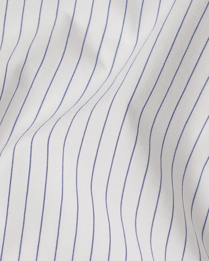 White Blue Pinstripe Pattern Premium Pure Italian 100% Cotton Shirting Fabric Soft Breathable Fine Woven Luxury Shirt Material Tailoring Fabric 150 Cms Width Italy Origin-D28496 - Regal Fabrics