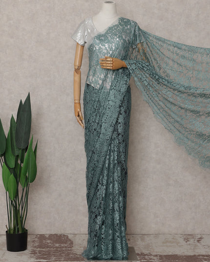 Sea Green Floral French Chantilly Lace Saree