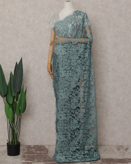 Sea Green Floral French Chantilly Lace Saree