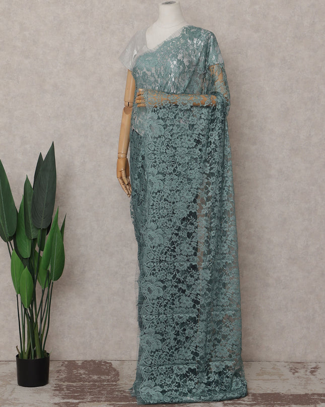 Sea Green Floral French Chantilly Lace Saree