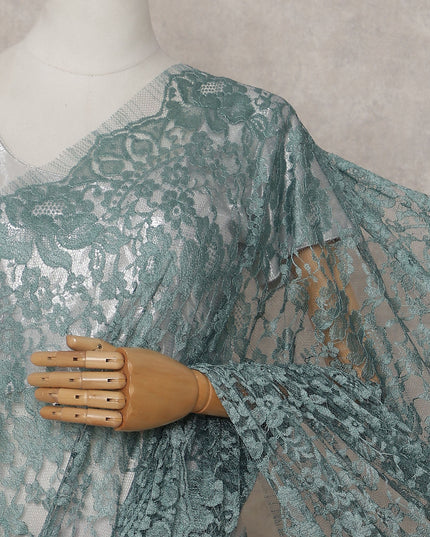 Sea Green Floral French Chantilly Lace Saree