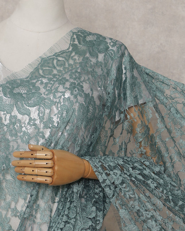 Sea Green Floral French Chantilly Lace Saree