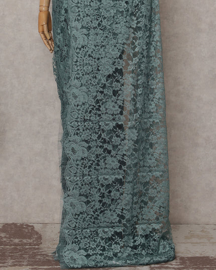 Sea Green Floral French Chantilly Lace Saree