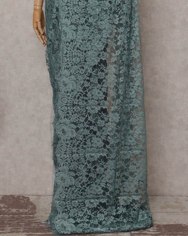 Sea Green Floral French Chantilly Lace Saree