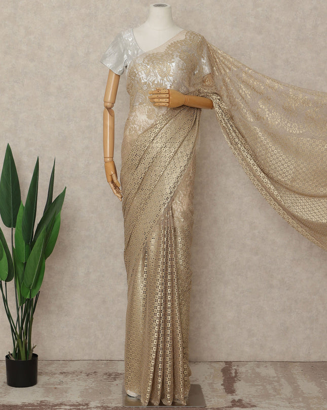 Gold French Metallic Chantilly Lace Saree