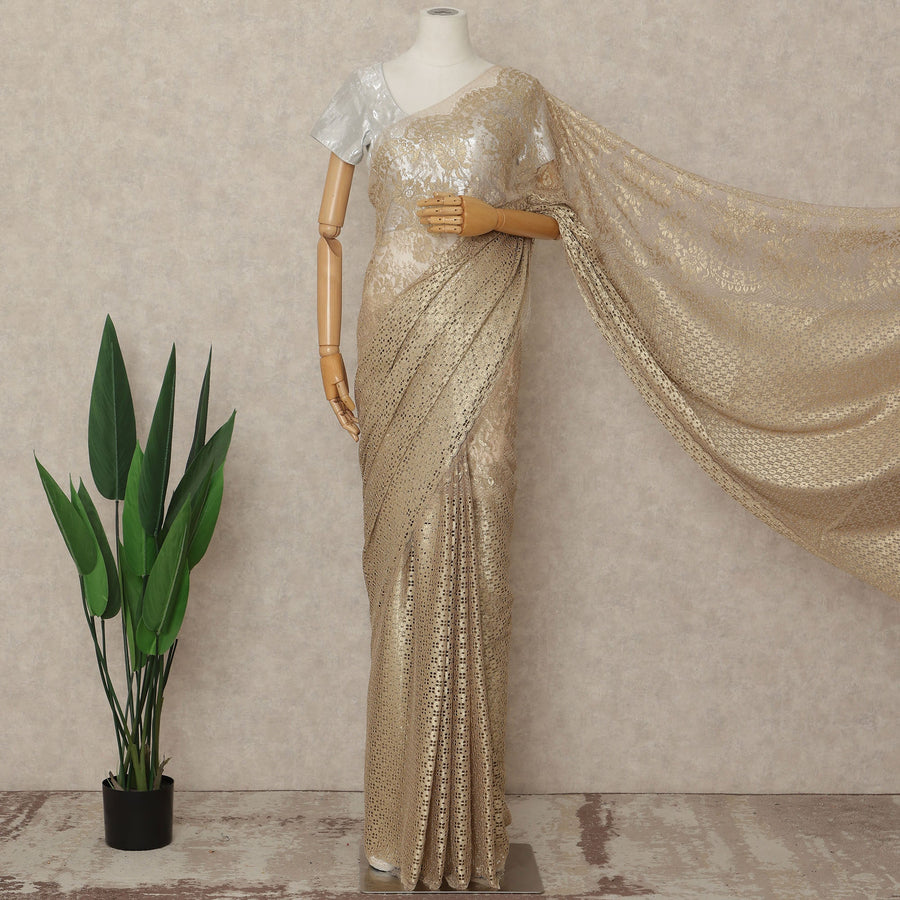 Gold French Metallic Chantilly Lace Saree