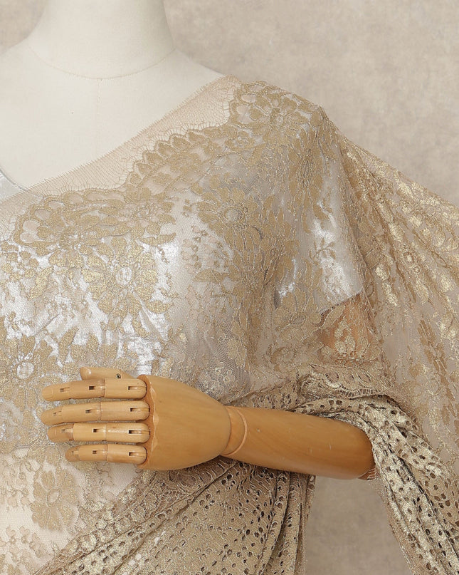 Gold French Metallic Chantilly Lace Saree