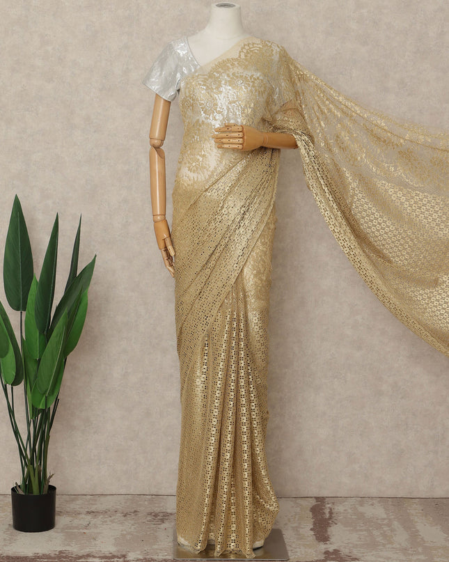 Gold French Metallic Chantilly Lace Saree