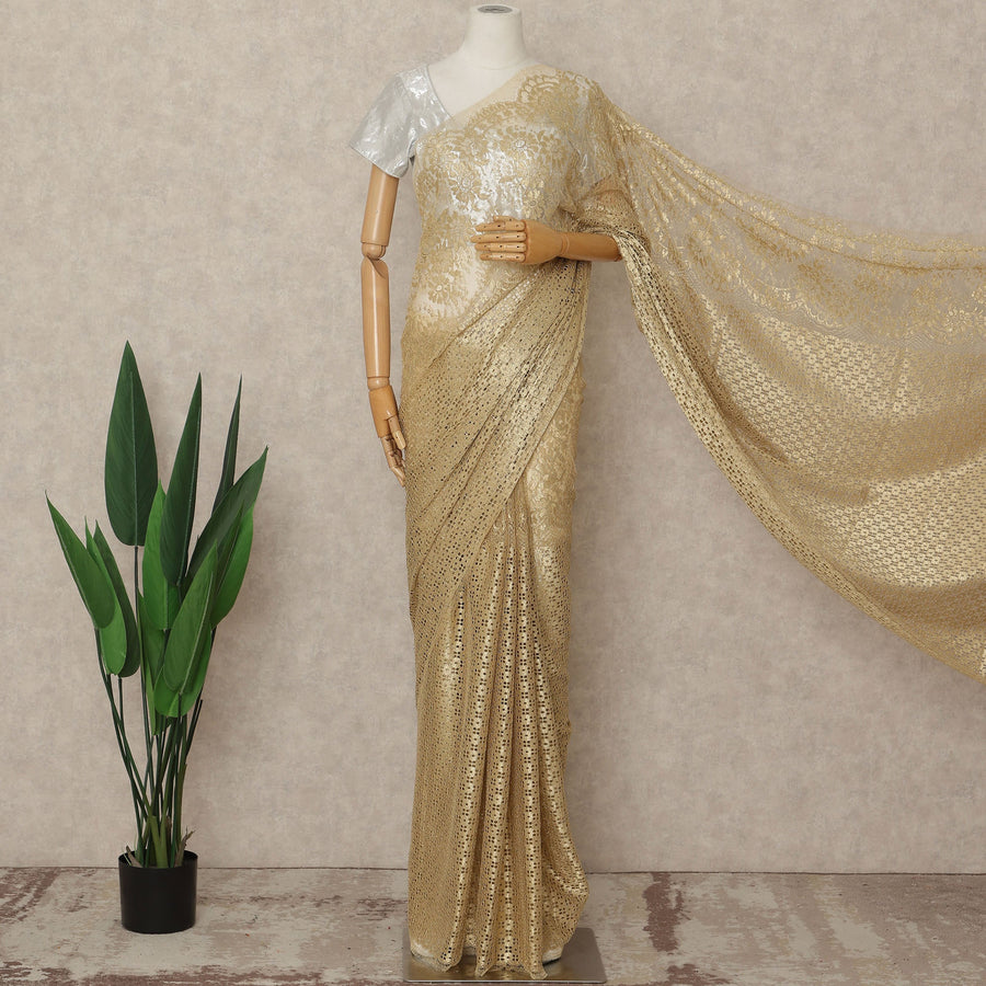 Gold French Metallic Chantilly Lace Saree