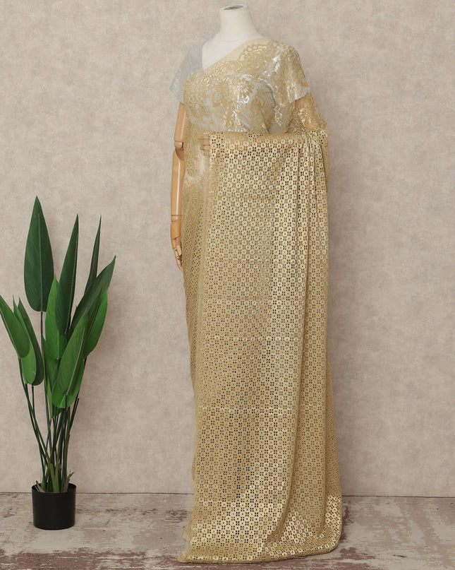 Gold French Metallic Chantilly Lace Saree