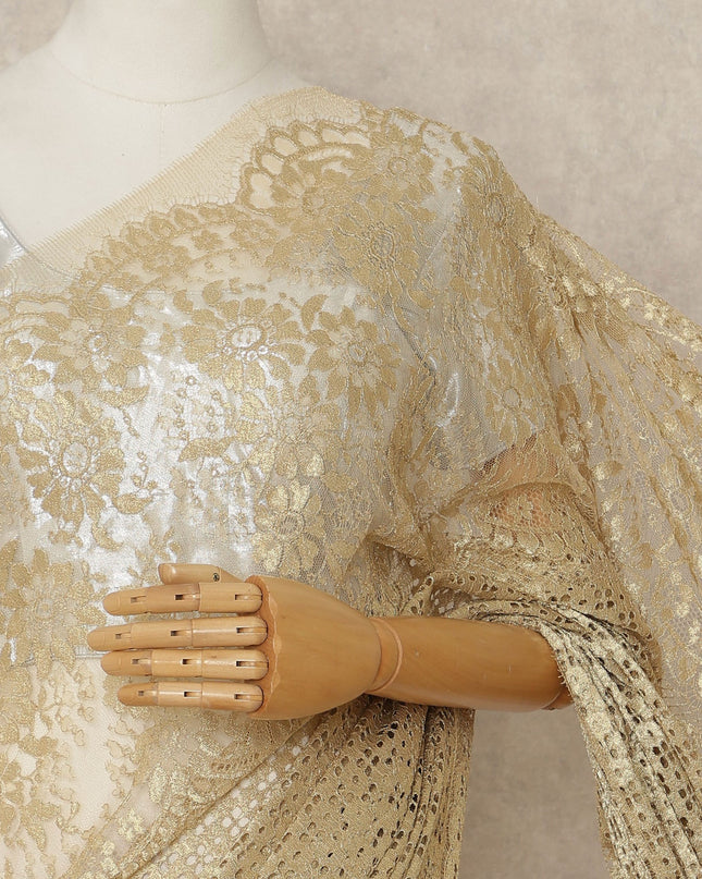 Gold French Metallic Chantilly Lace Saree