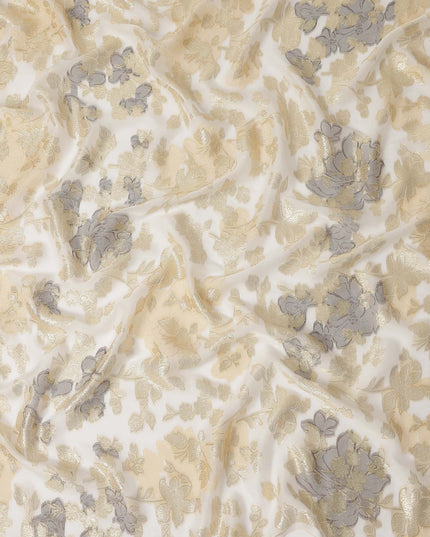 Cream Gold Floral French Silk Chiffon Fransawi Garbasaar