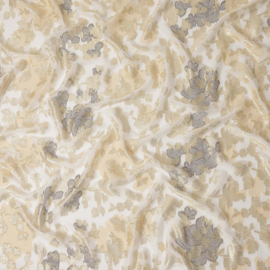 Cream Gold Floral French Silk Chiffon Fransawi Garbasaar