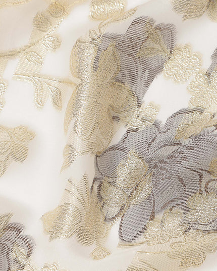 Cream Gold Floral French Silk Chiffon Fransawi Garbasaar