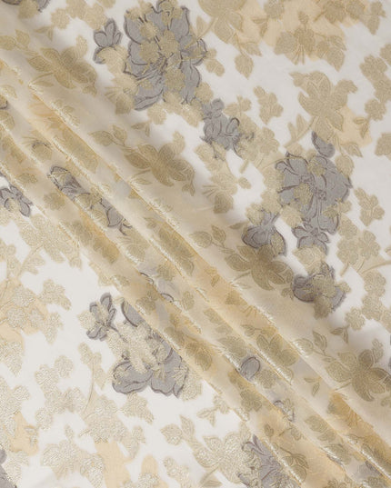 Cream Gold Floral French Silk Chiffon Fransawi Garbasaar