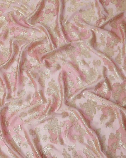 Pink Gold Floral French Silk Chiffon Fransawi Garbasaar
