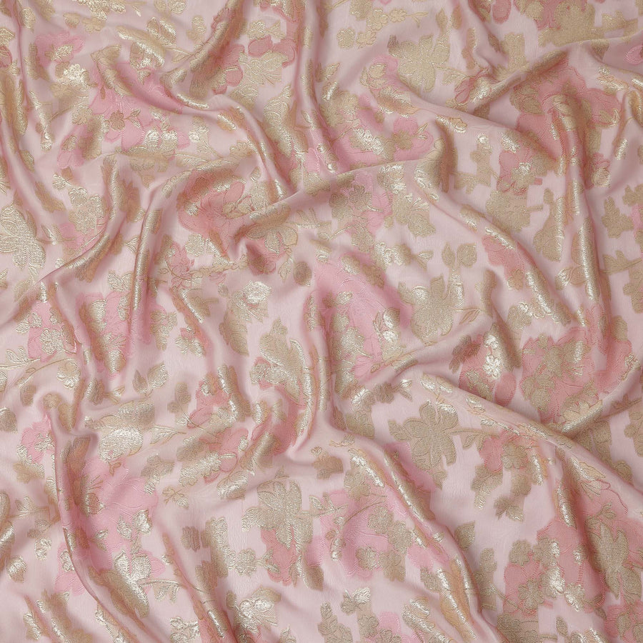 Pink Gold Floral French Silk Chiffon Fransawi Garbasaar