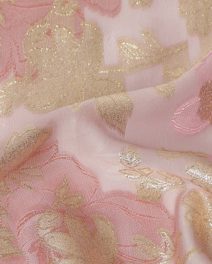 Pink Gold Floral French Silk Chiffon Fransawi Garbasaar