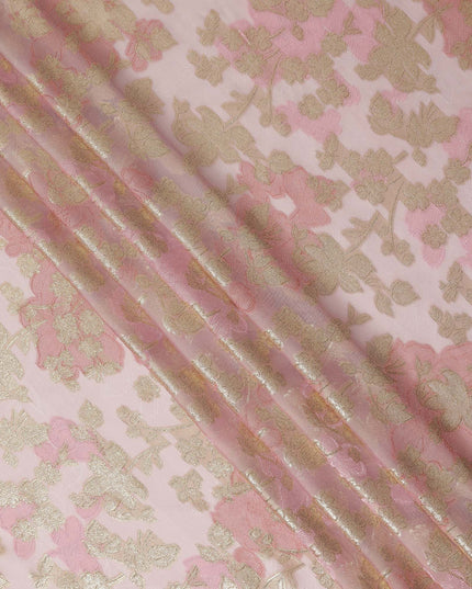 Pink Gold Floral French Silk Chiffon Fransawi Garbasaar