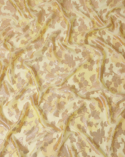 Yellow Floral French Silk Chiffon Fransawi Garbasaar