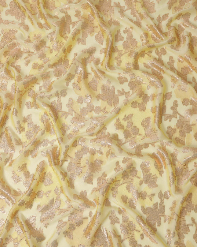 Yellow Floral French Silk Chiffon Fransawi Garbasaar