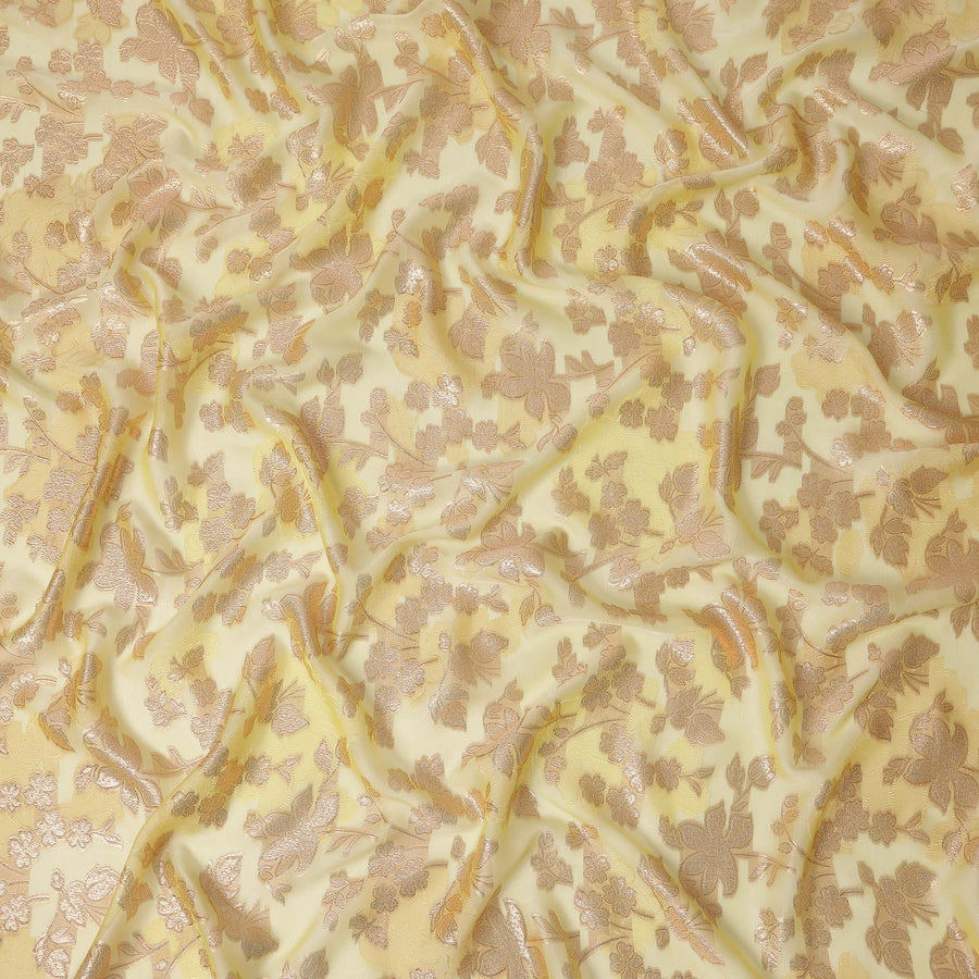 Yellow Floral French Silk Chiffon Fransawi Garbasaar