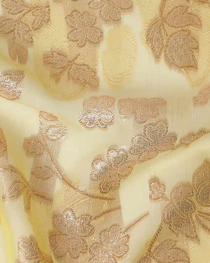 Yellow Floral French Silk Chiffon Fransawi Garbasaar