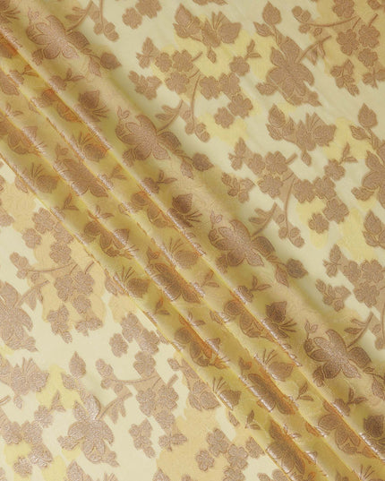 Yellow Floral French Silk Chiffon Fransawi Garbasaar