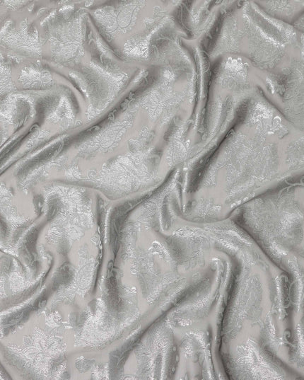 Silver Floral French Silk Chiffon Fransawi Garbasaar