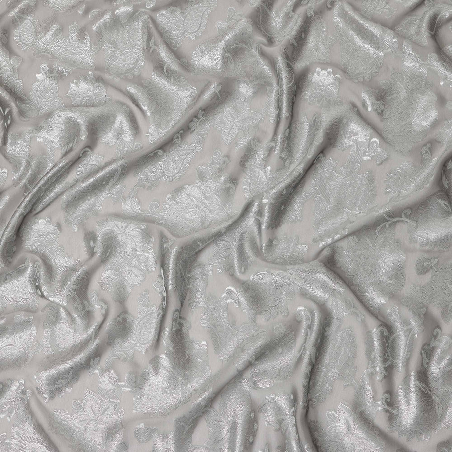 Silver Floral French Silk Chiffon Fransawi Garbasaar