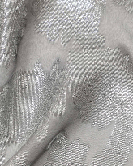 Silver Floral French Silk Chiffon Fransawi Garbasaar
