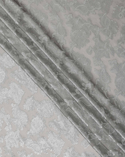 Silver Floral French Silk Chiffon Fransawi Garbasaar