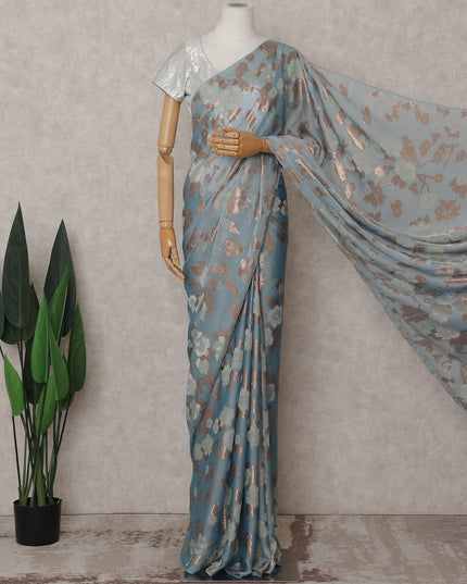 Powder Blue Silk Chiffon Saree - D31598