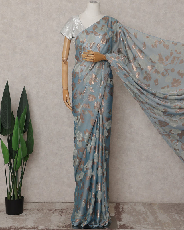 Powder Blue Silk Chiffon Saree - D31598