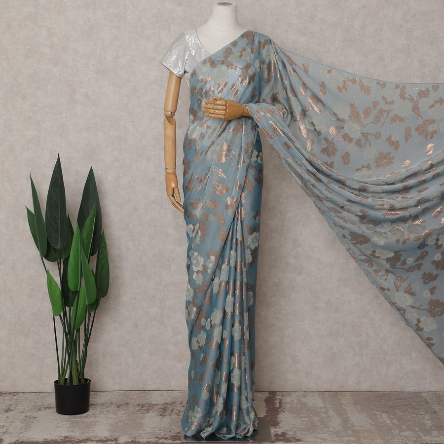 Powder Blue Silk Chiffon Saree - D31598