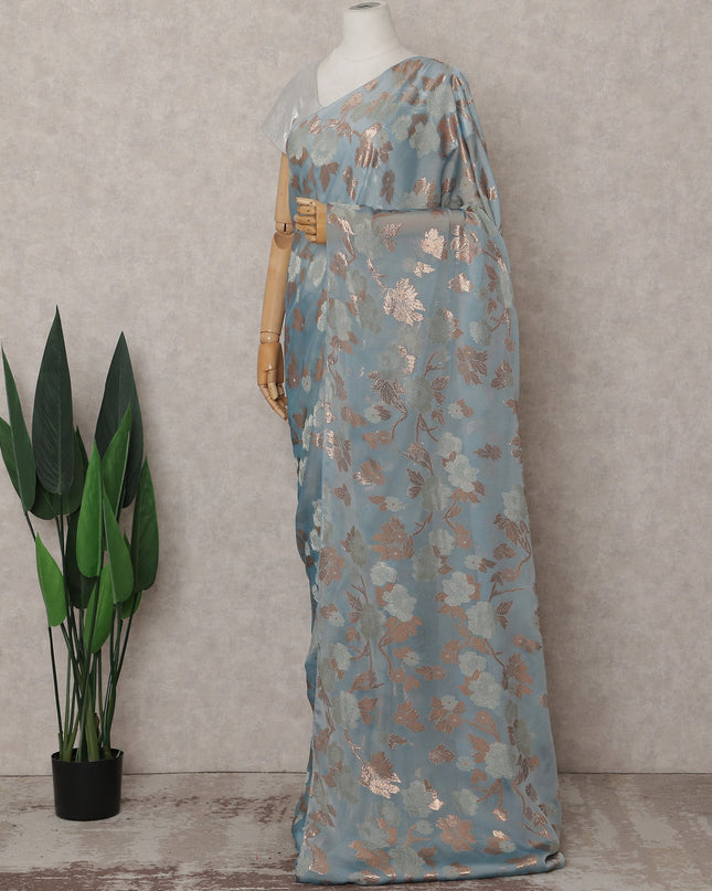 Powder Blue Silk Chiffon Saree - D31598