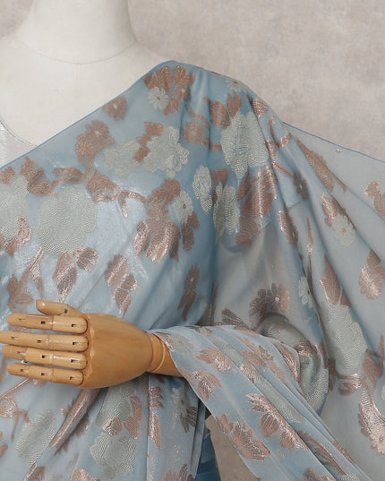 Powder Blue Silk Chiffon Saree - D31598