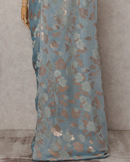 Powder Blue Silk Chiffon Saree - D31598