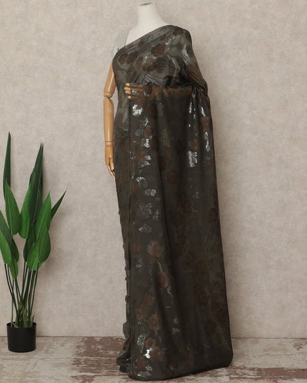 Olive Brown Metallic French Chiffon Saree 5.5 Meters Length 110 Cms Width Lightweight Printed Elegant Party Wear Soft Flowy Fabric Premium Quality Without Blouse Piece-D28732 Regal Fabrics