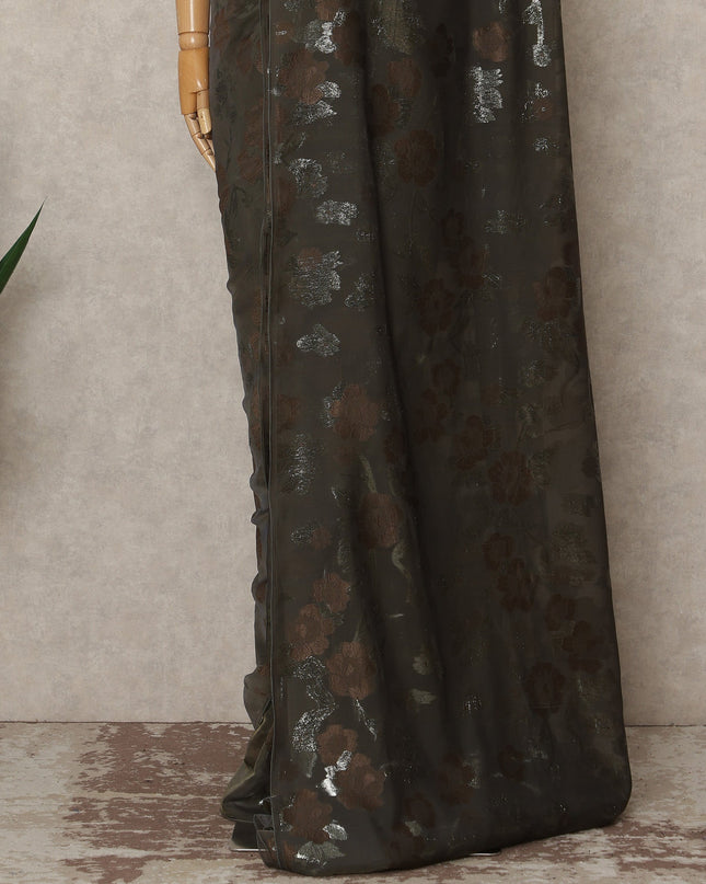 Olive Brown Metallic French Chiffon Saree 5.5 Meters Length 110 Cms Width Lightweight Printed Elegant Party Wear Soft Flowy Fabric Premium Quality Without Blouse Piece-D28732 Regal Fabrics
