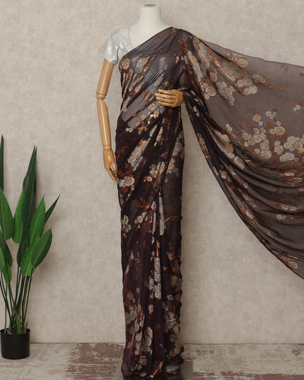 Deep Aubergine Plum Silk Chiffon Saree - D31594