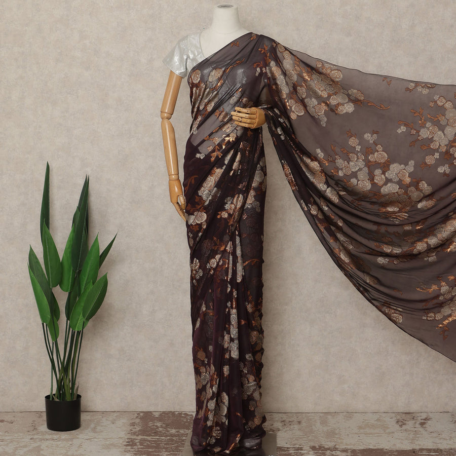 Deep Aubergine Plum Silk Chiffon Saree - D31594